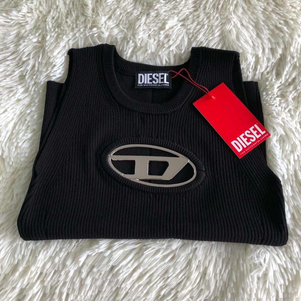 Diesel Ribbed Black Tank with Logo - Picture 2 of 6